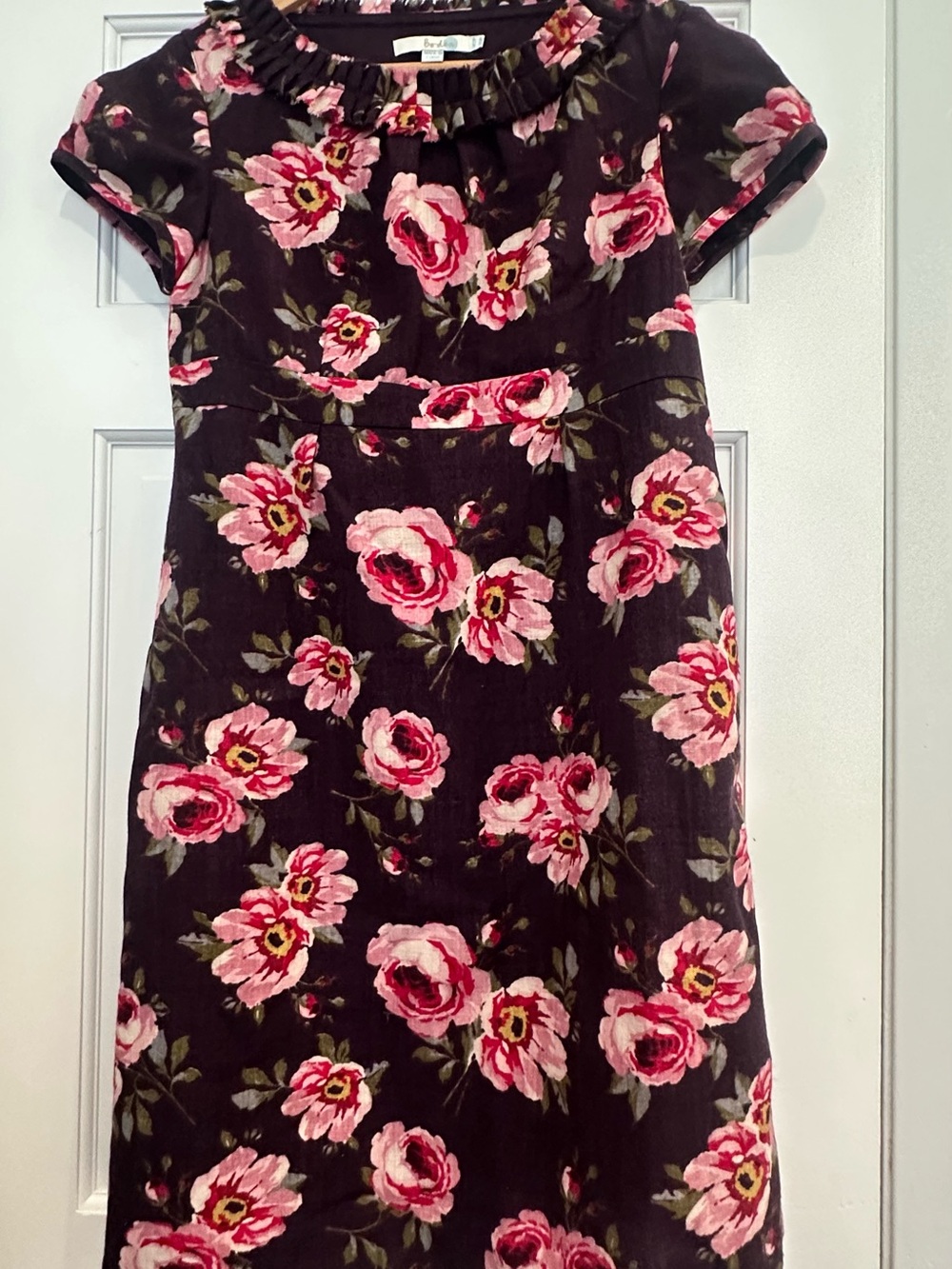 Boden Purple Cap Sleeve Wool Dress, Pink Rose Floral Print. Size 8P